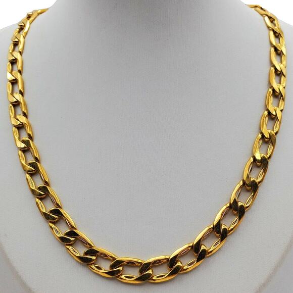 Retro Gold Plated Curb Chain Necklace Heavy Link Statement Chunky Vtg Classic - Picture 1 of 8